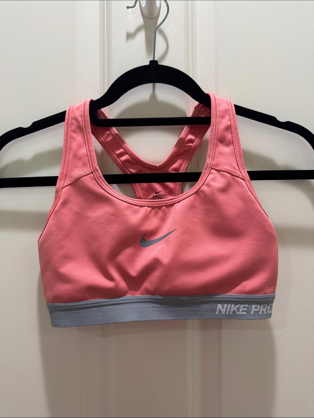 Nike Pro Coral Pink Sports Bra with Gray Band